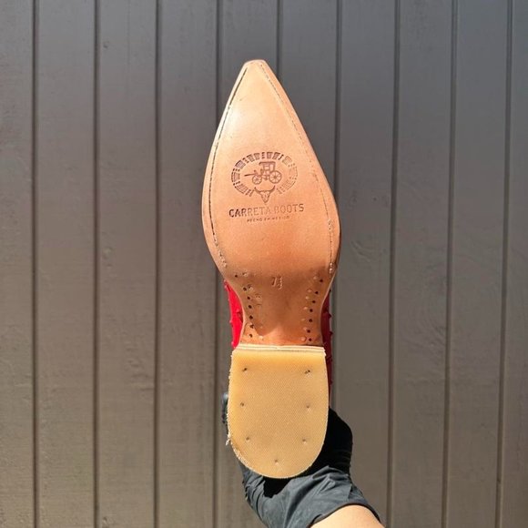 #19 Red Ostrich Finish Western Boot - Picture 3 of 5